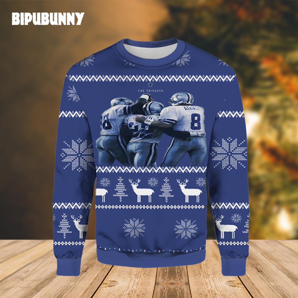 The Triplets Dallas Cowboys Ugly Christmas Sweater- Best Christmas Gifts 2023