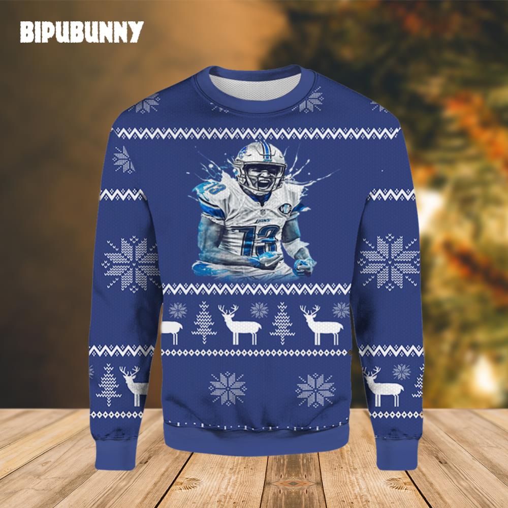 Tj Jones 13 Detroit Lions Ugly Christmas Sweater- Best Christmas Gifts 2023