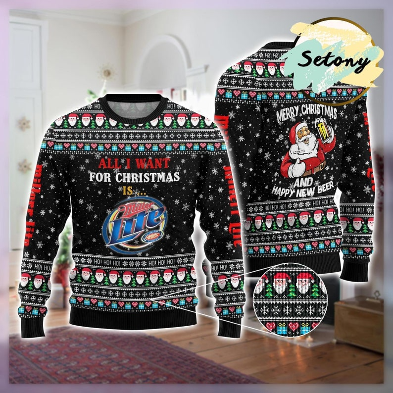 Vintage Christmas Miller Lite Ugly Christmas Sweater