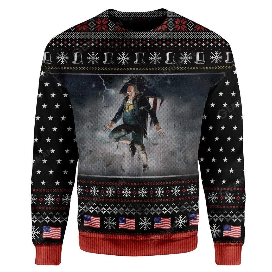 Zeus vs Ben Franklin Christmas Ugly Sweater- Best Christmas Gifts 2023