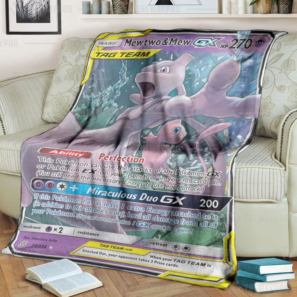 Anime Pokemon Mewtwo & Mew-GX Unified Minds Blanket And Quilt