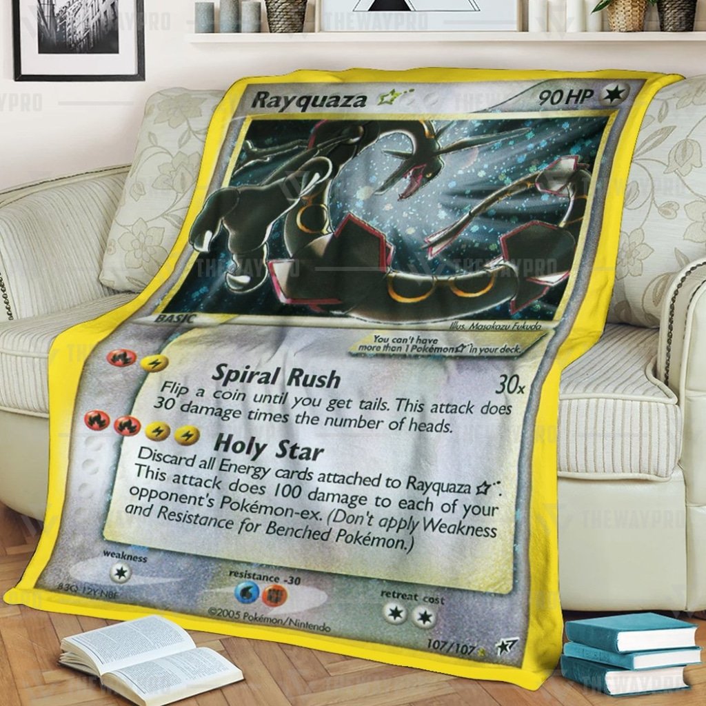 Anime Pokemon Rayquaza Gold Star Holo Quilts Blanket