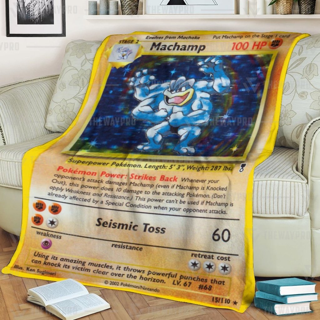 Anime Pokemon Shadowless Holographic Machamp Lugia Quilts Blanket