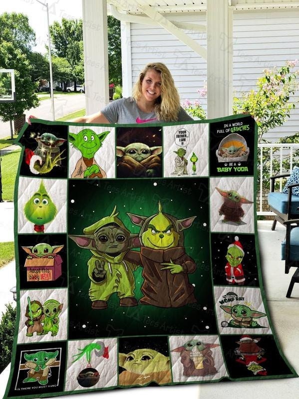 Baby Yoda And Grinch Christmas Blanke