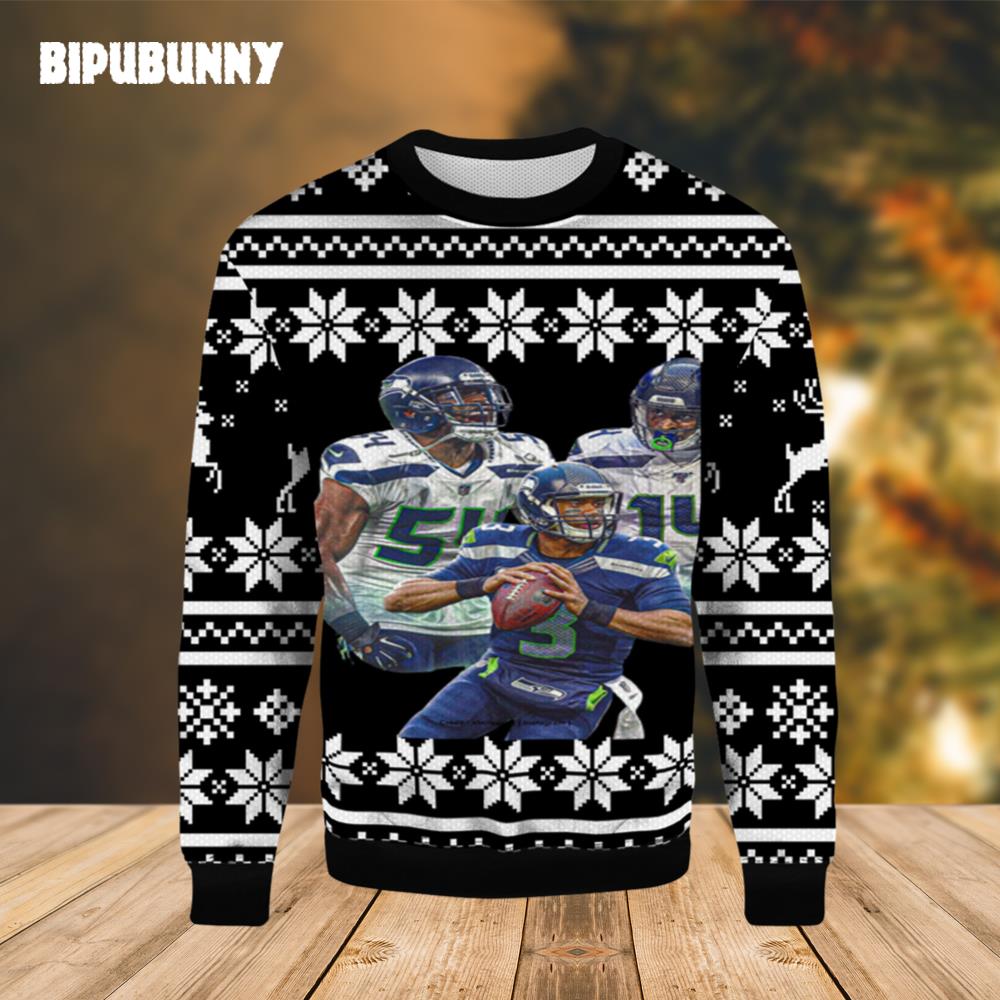 Bobby Wagner DK Metcalf Russell Wilson Ugly Sweater