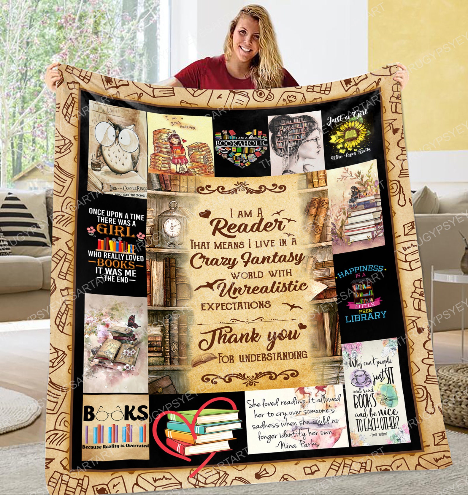 Book Lover I Am A Bookaholic Reader Blanket