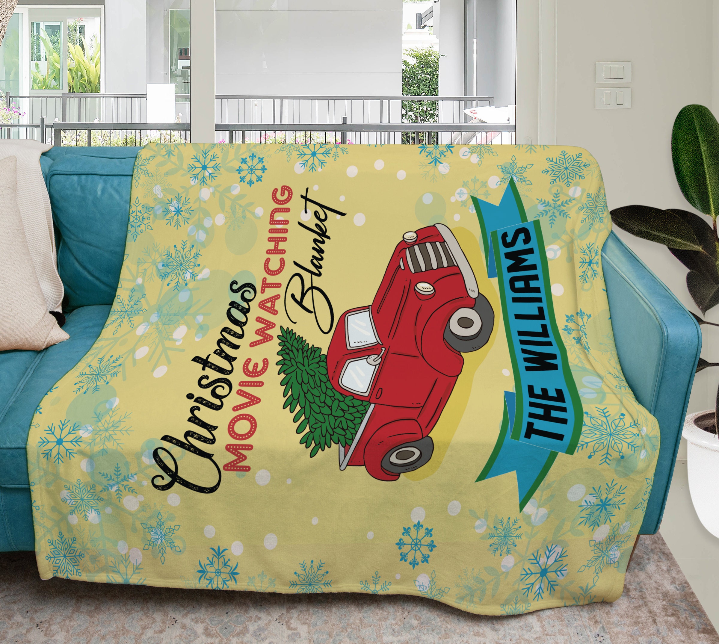 Christmas Movie Watching Custom Family Name Blanket