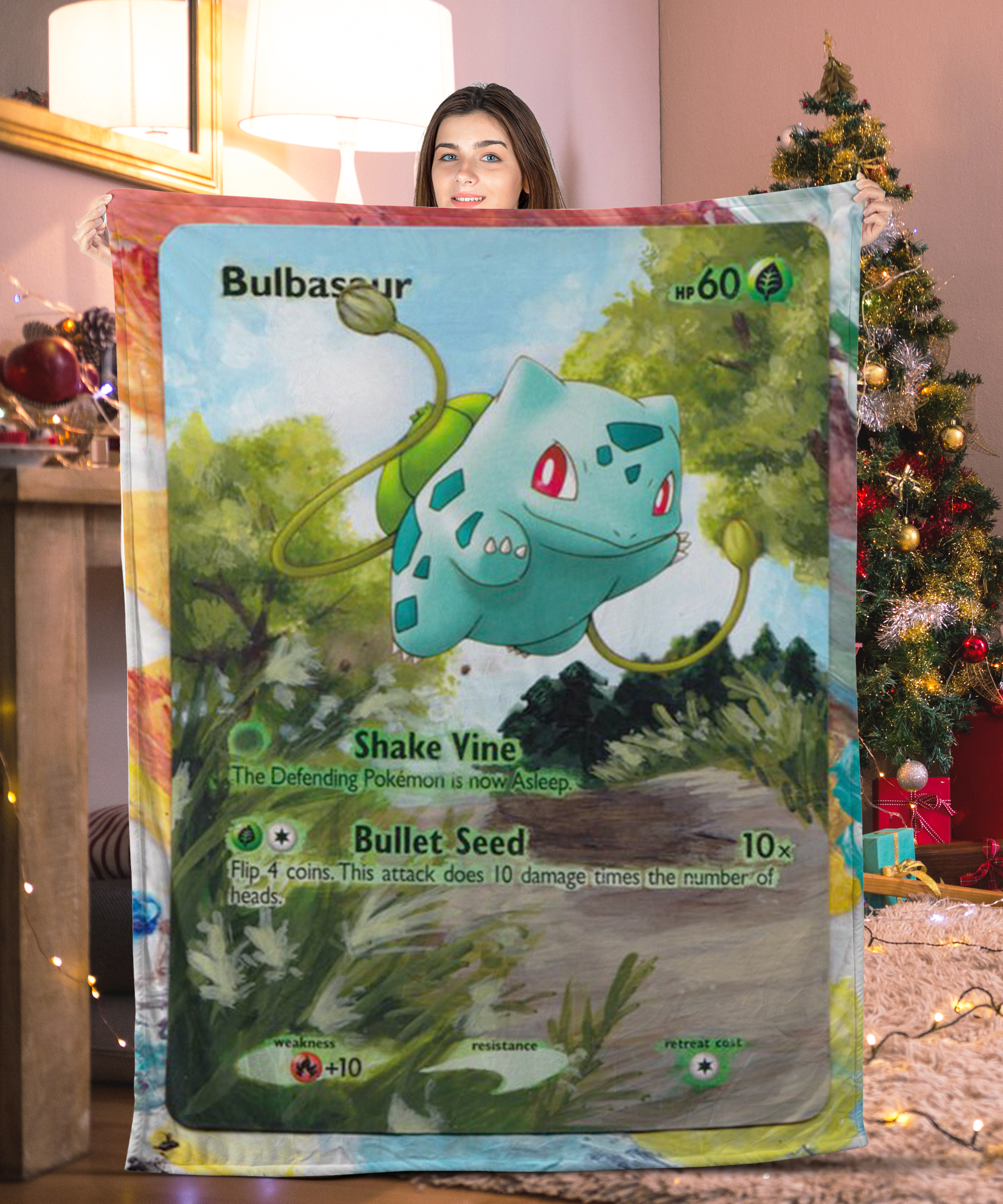 Cute Bulbasaur Pokemon Card Blanket