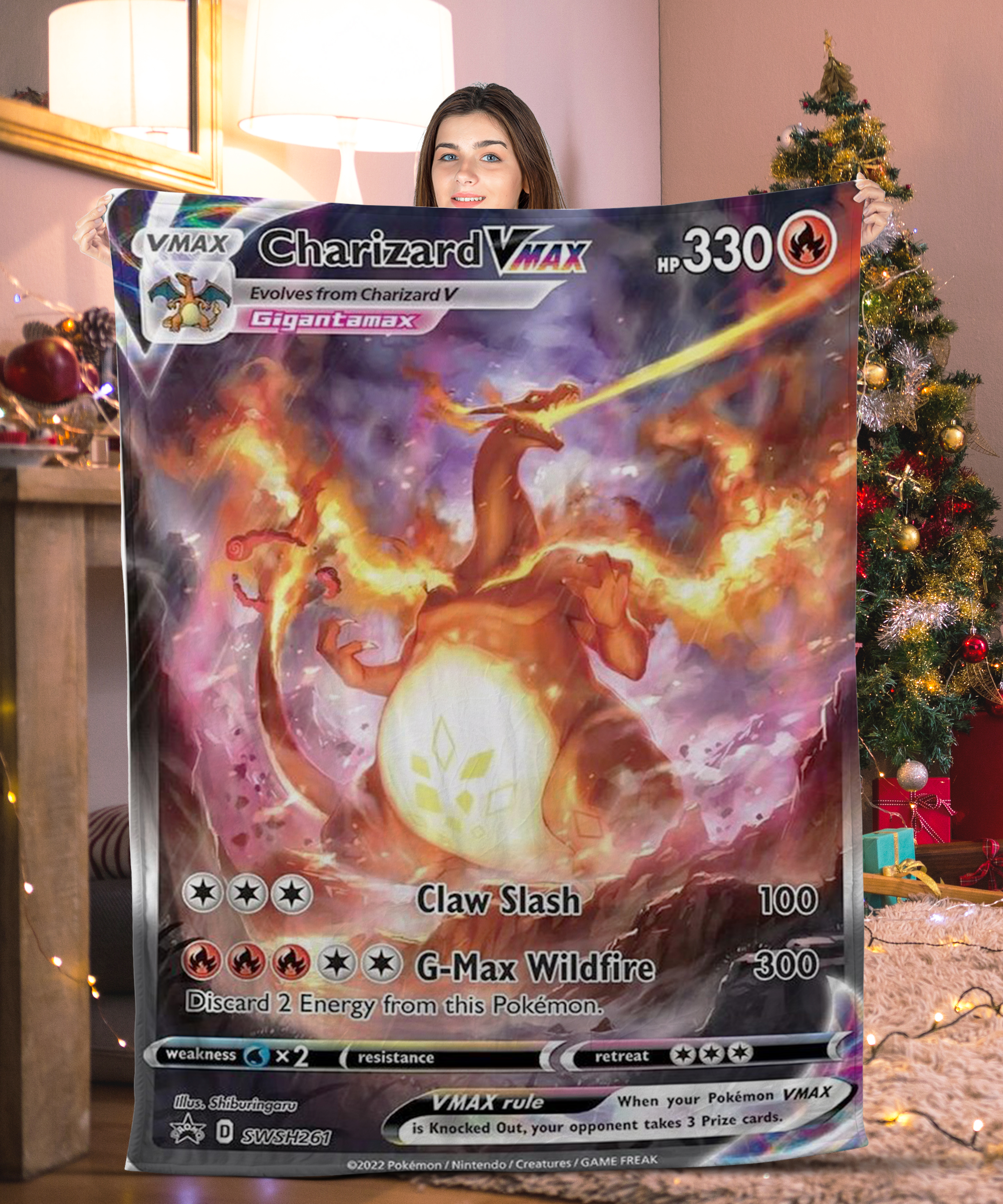 Cute Pokemon Charizard Vmax Pokemon Card Blanket