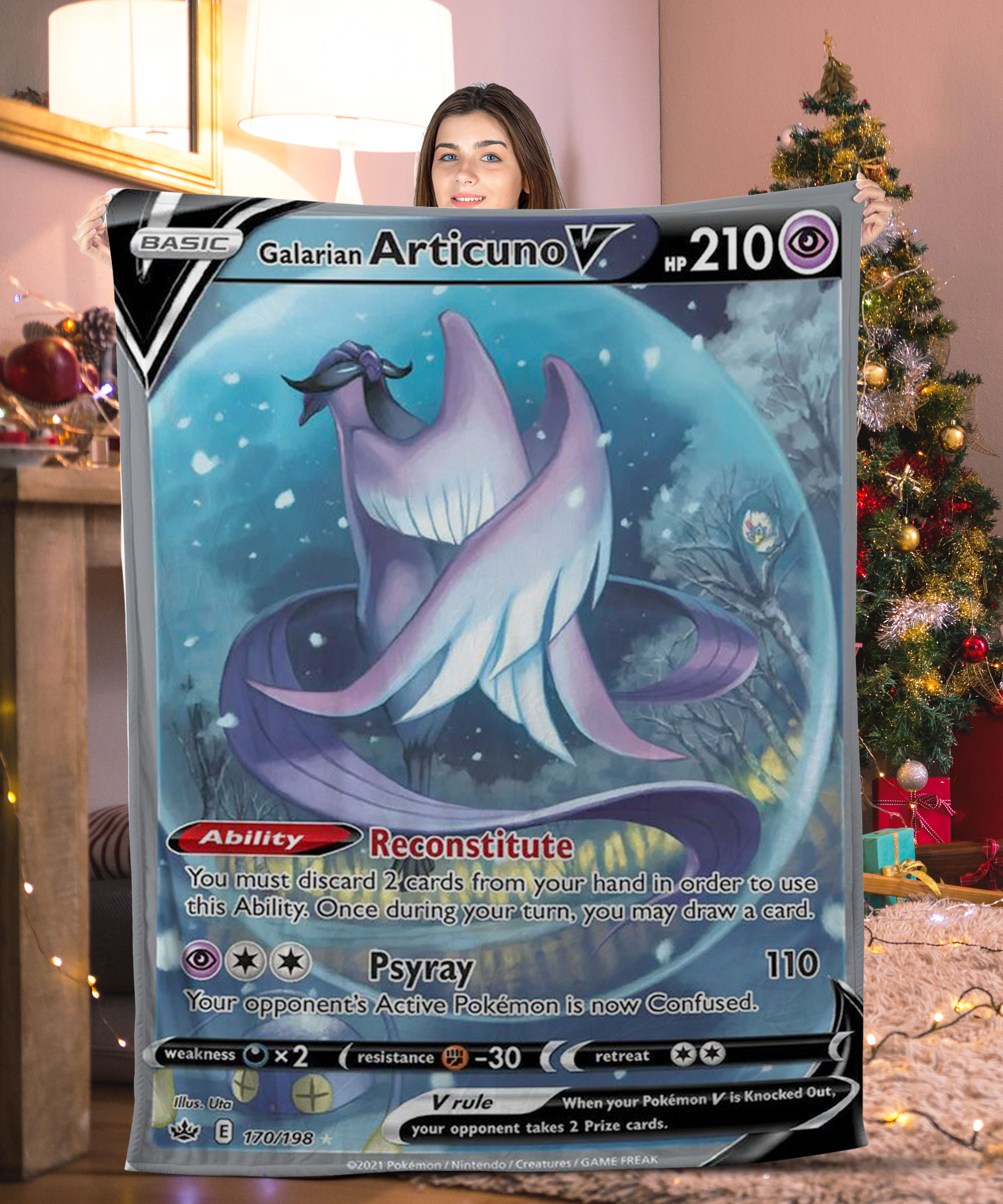 Cute Pokemon Galarian Articuno V Pokemon Card Blanket