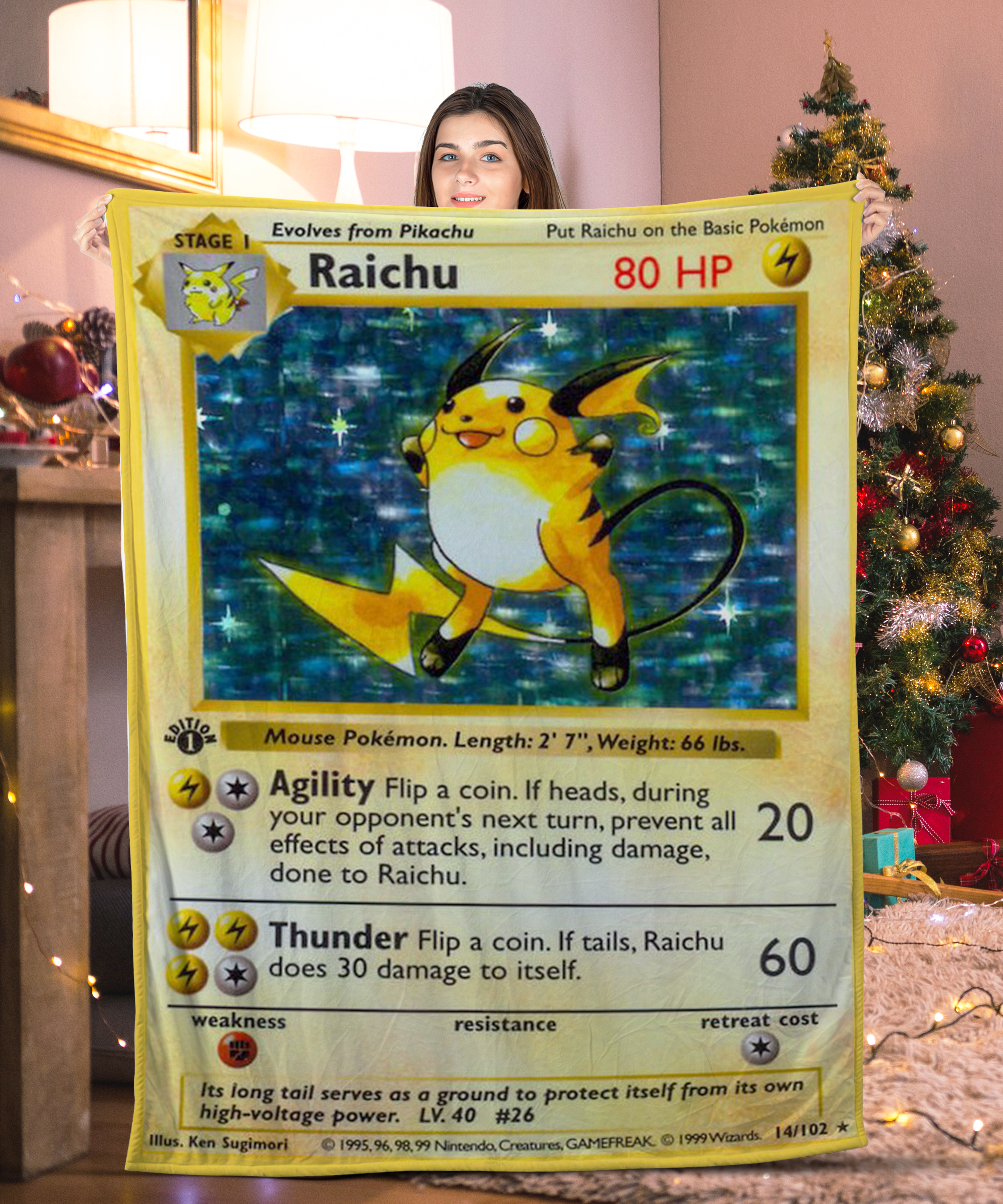 Cute Pokemon Raichu Pokemon Card Blanket