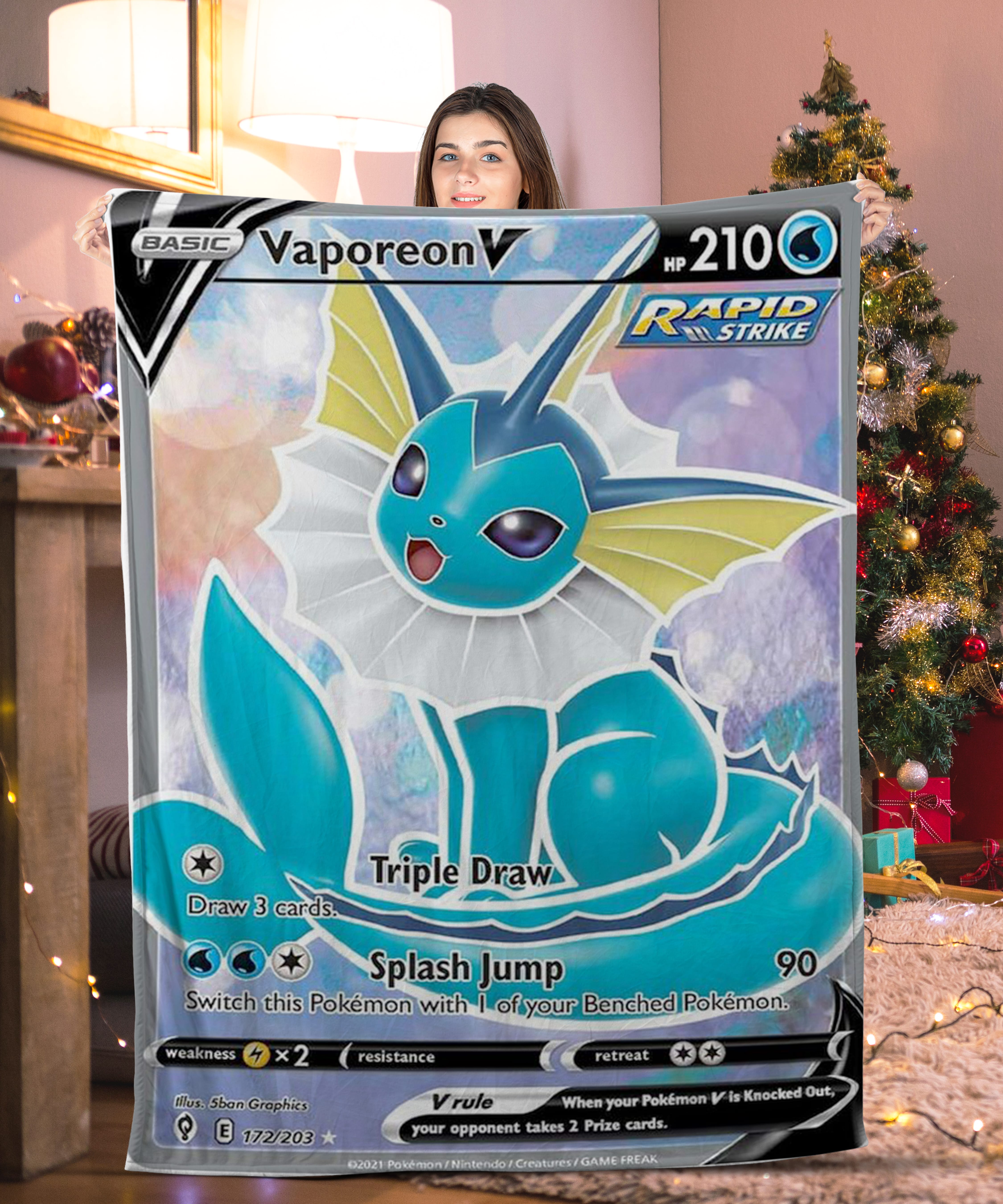 Cute Pokemon Vaporeon V Pokemon Card Blanket