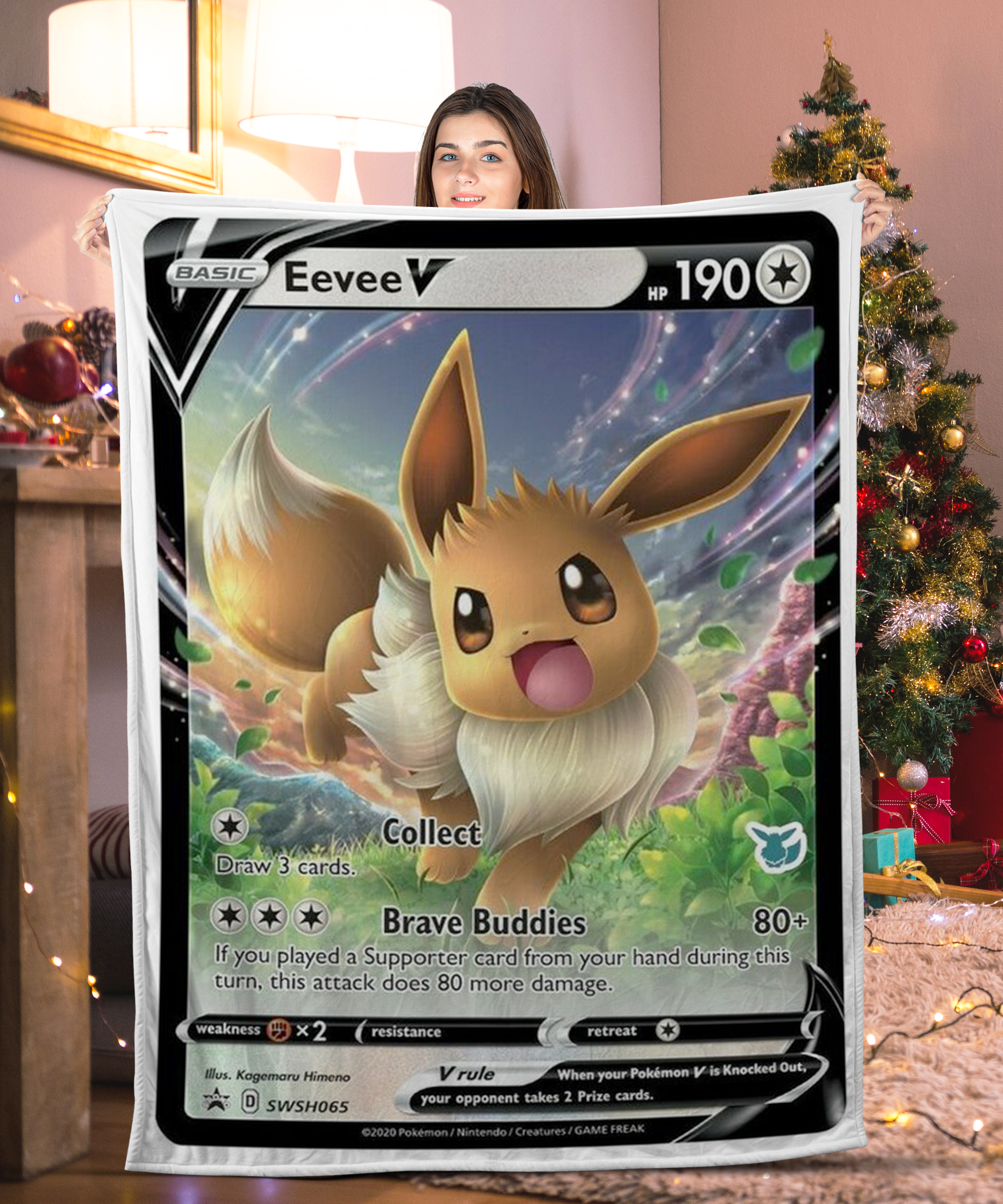 Funny Pokemon Eevee V Pokemon Card Blanket