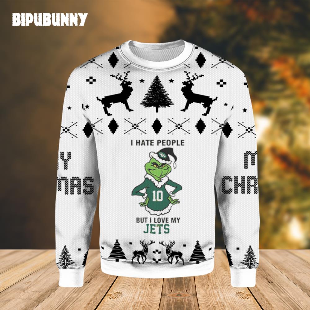 Grinch I Hate People But I Love My New York Jets Ugly Sweater