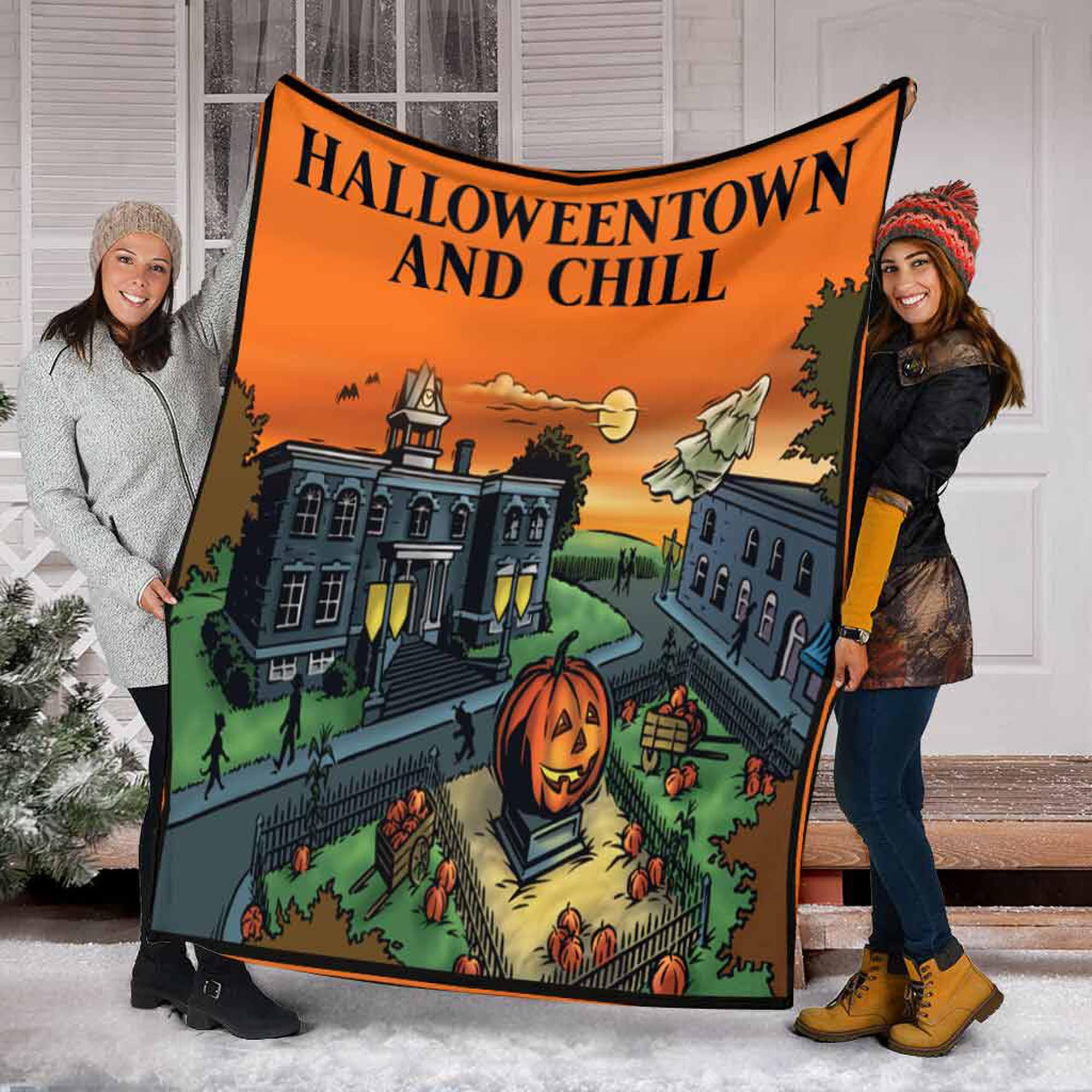 Halloweentown And Chill Halloween Pumpkin Blanket