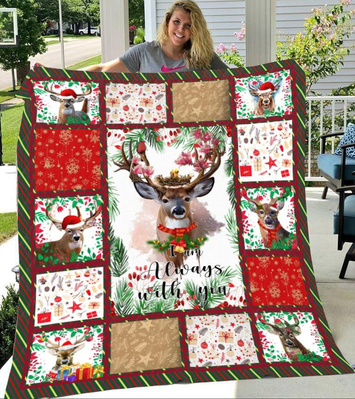 I Am Always With You Reindeer Santa Christmas Blanket