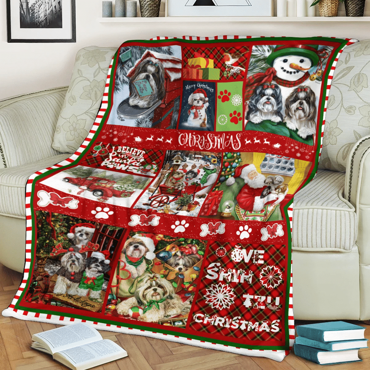 I Believe In Santa Paws Shih Tzu Christmas Blanket