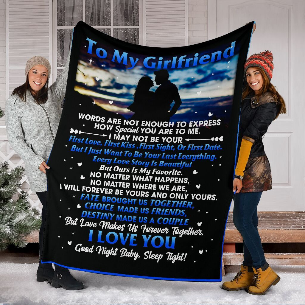 I Love You Girlfriend Blue Black Background Blanket