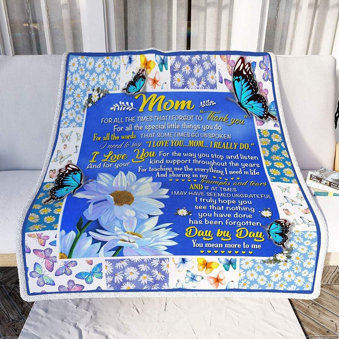 I Love You Mom Daisy Flowers Gift For Mom Blanket