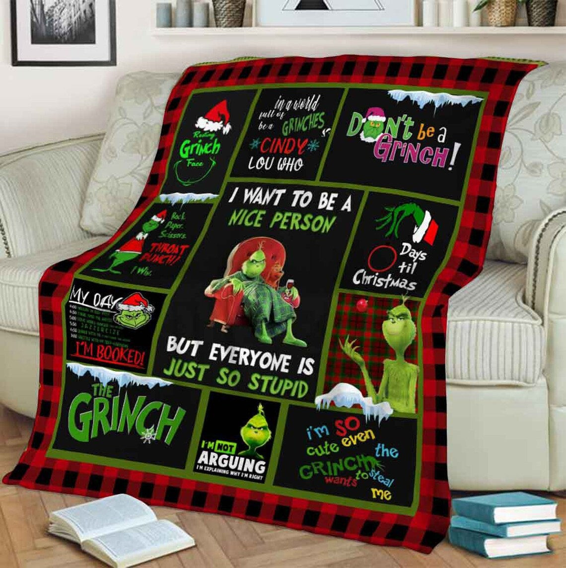 I Want To Be A Nice Person Green Monsters Christmas Blanket