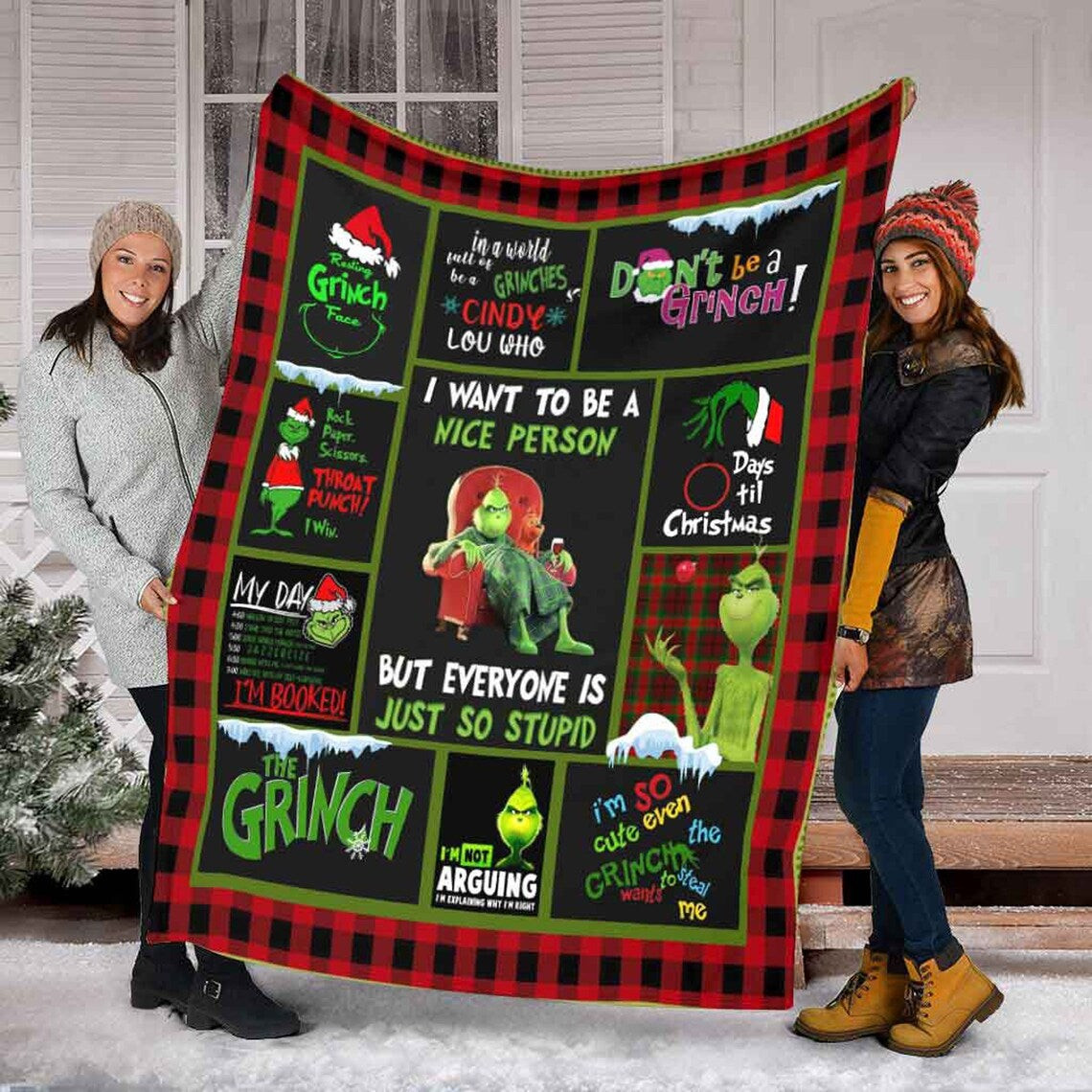 I Want To Be A Nice Person Green Monsters Christmas Blanket