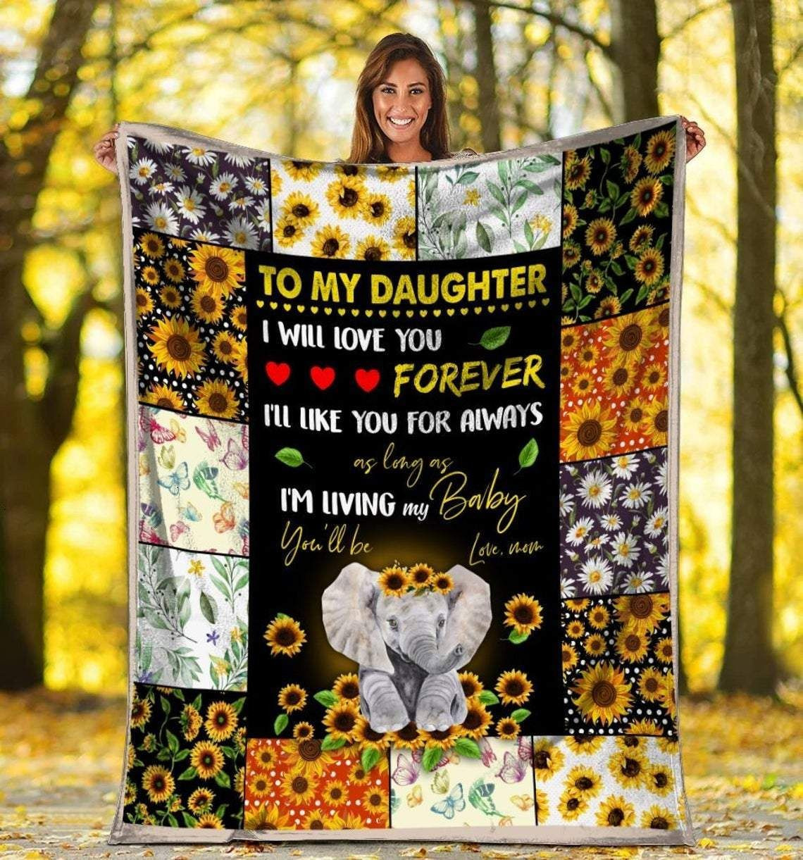 I Will Love You Forever Elephant Sunflower Gift For Daughter Blanket