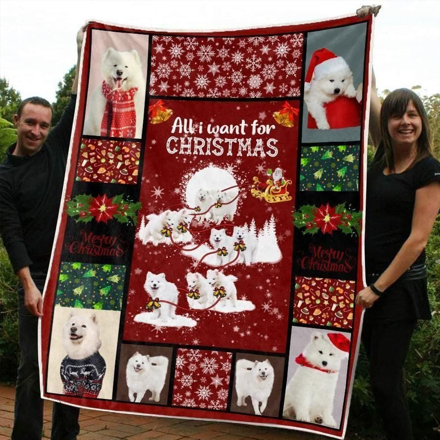 Ideal Snowflakes Pattern Christmas Puppy Samoyed Blanket