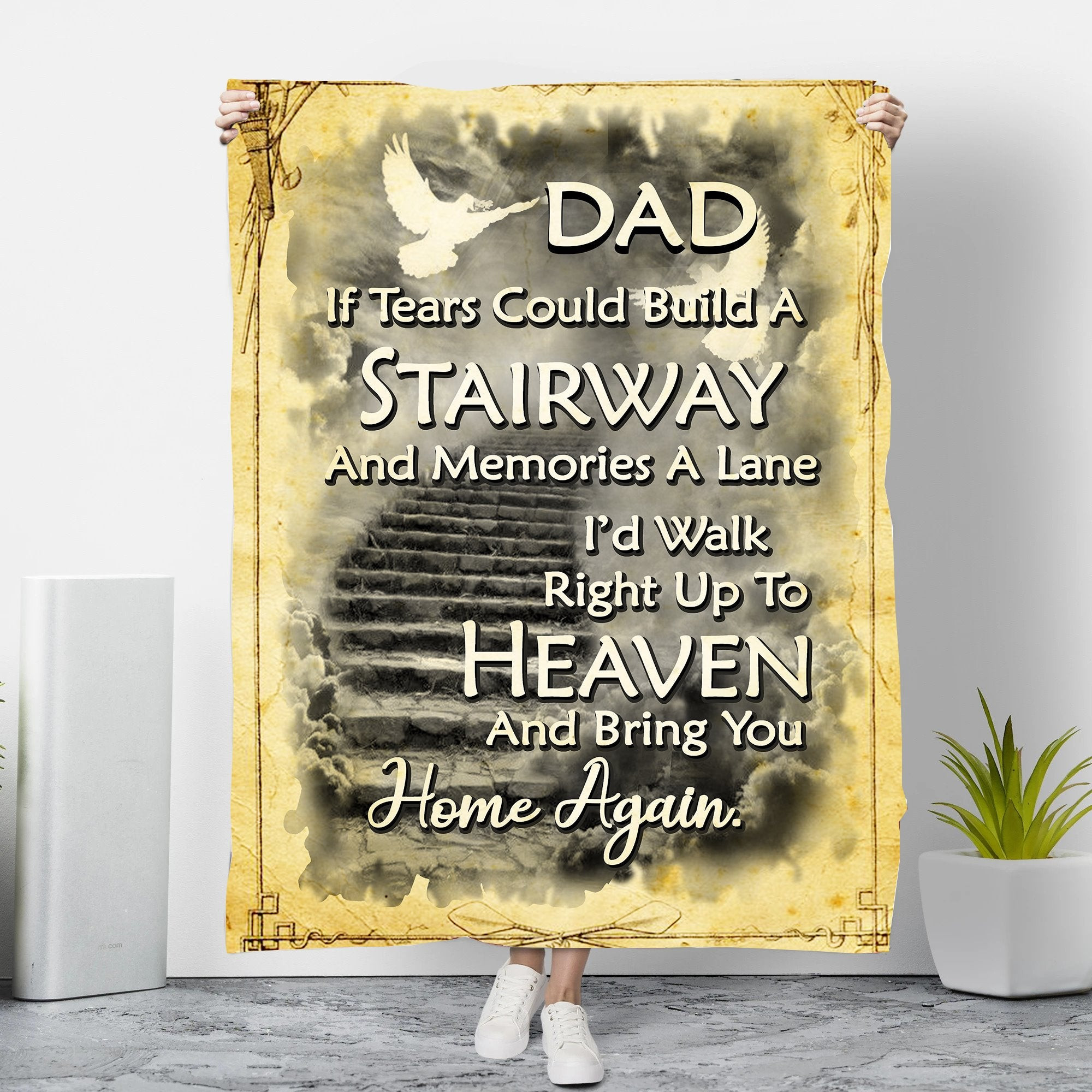 If Tears Could Build A Stairway Way To Heaven Brown Grey Memorial Gift Blanket