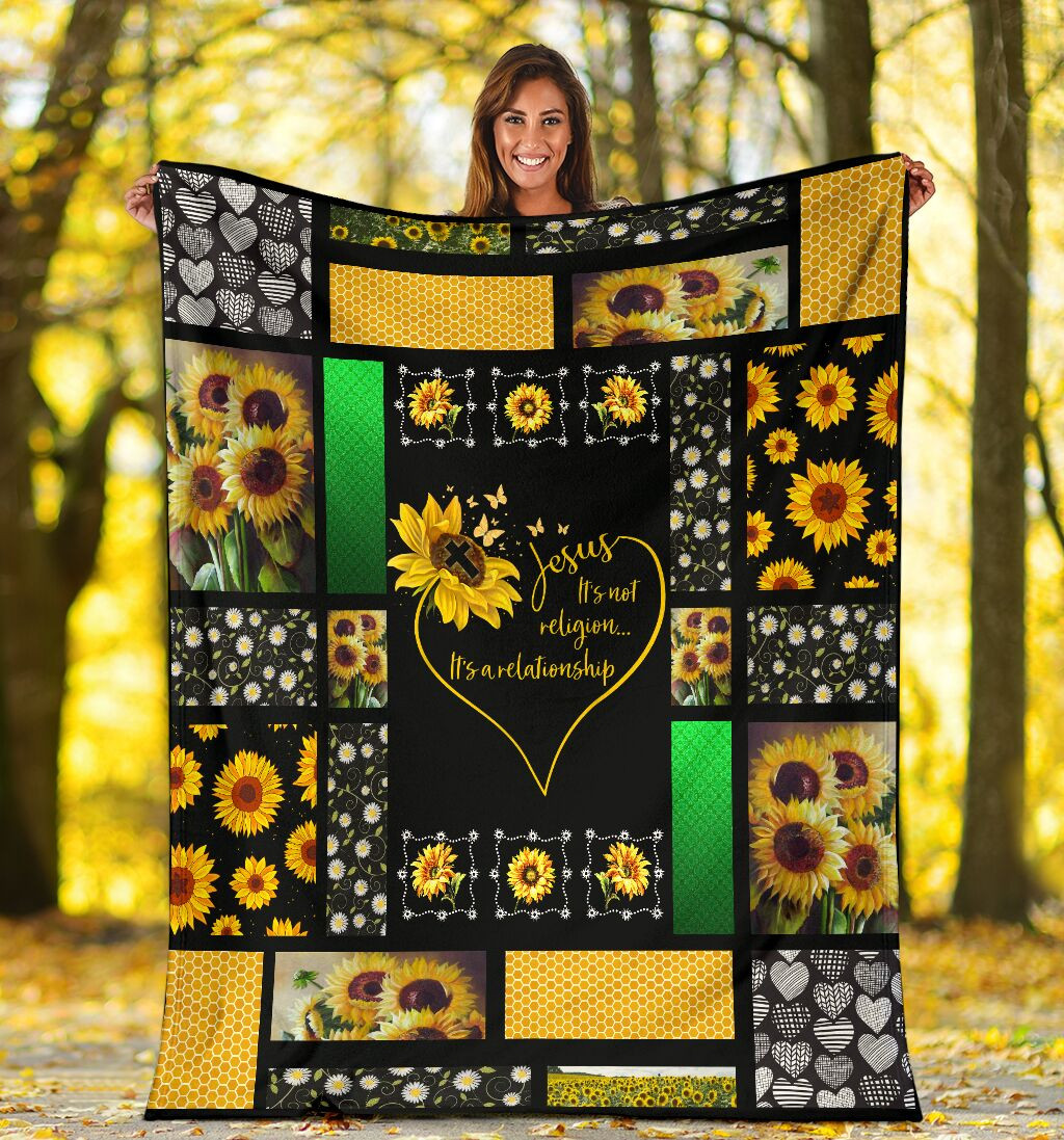 Jesus Its Not Religion Its A Relationship Hippie Sunflower For Christ Christian Blanket