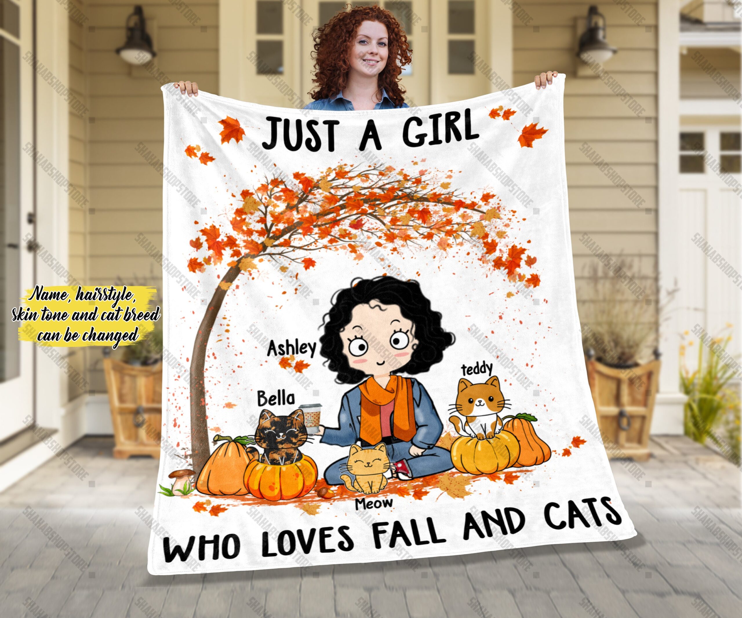 Just A Girl Who Loves Fall And Cats Thanksgiving Blanket