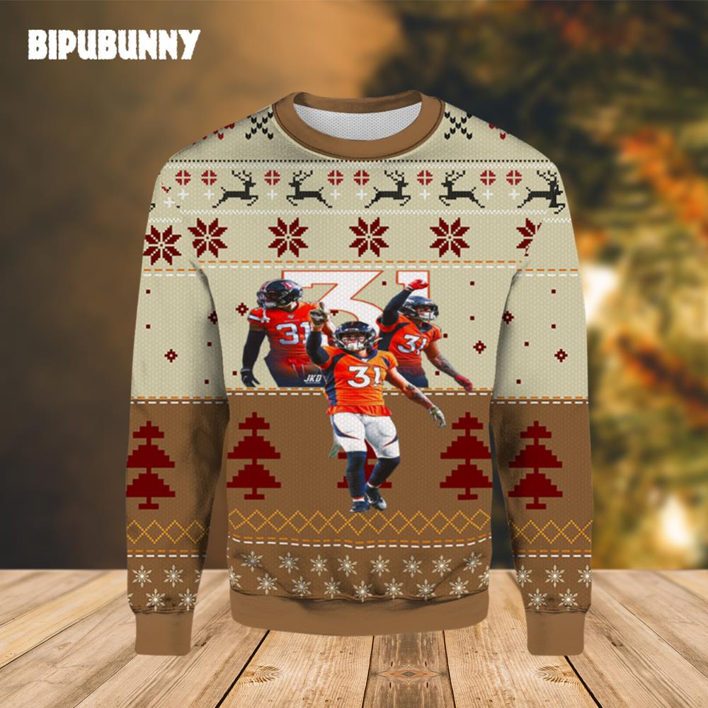 Justin Simmons Denver Broncos Ugly Christmas Sweater