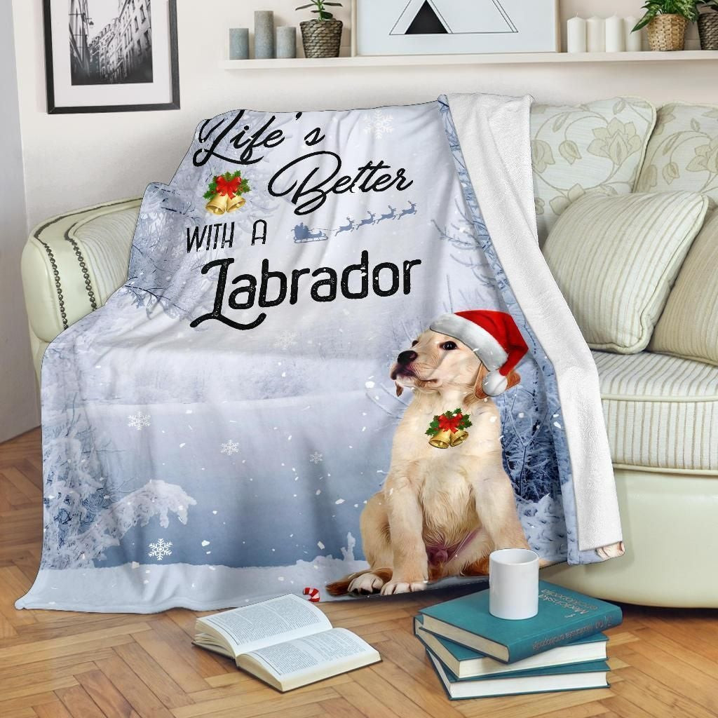 Labrador Christmas White Snow Theme Blanket