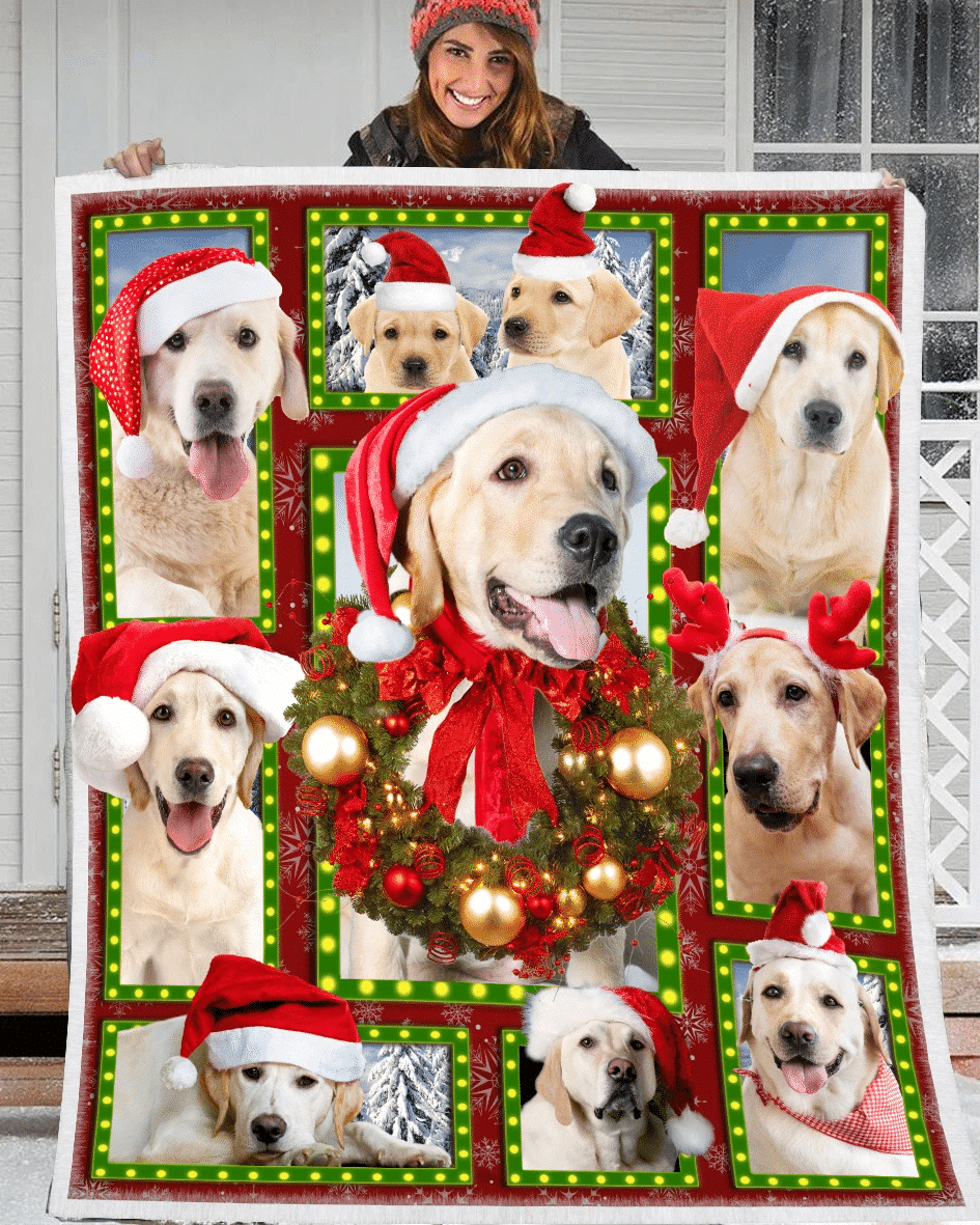 Labrador Dogs Christmas Bells Leaves Wreath Decor Blanket