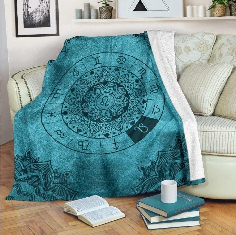 Leo Zodiac Blue Mandala Pattern Blanket