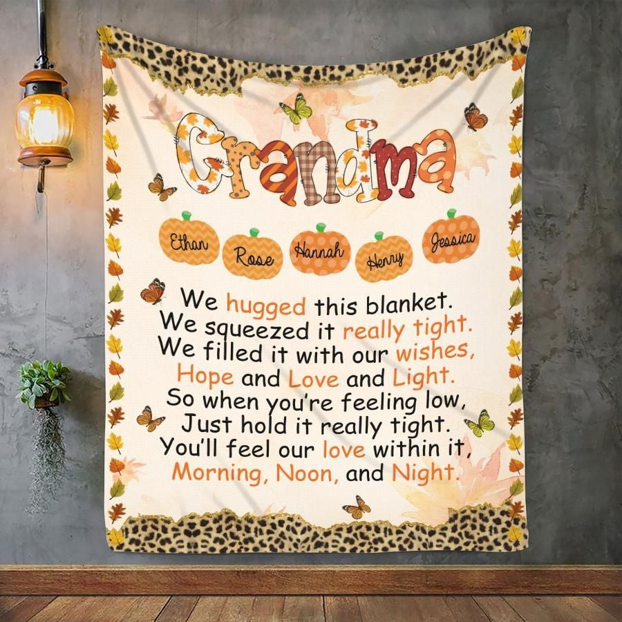 Leopard Skin Texture Gift For Grandma Autumn Pumpkin Custom Name Blanket