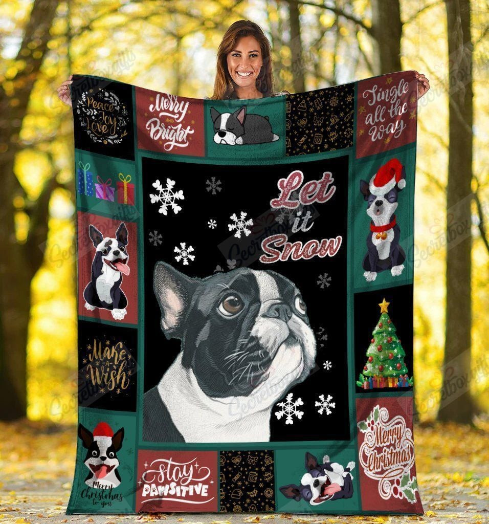 Let It Snow Christmas Boston Terrier Blanket