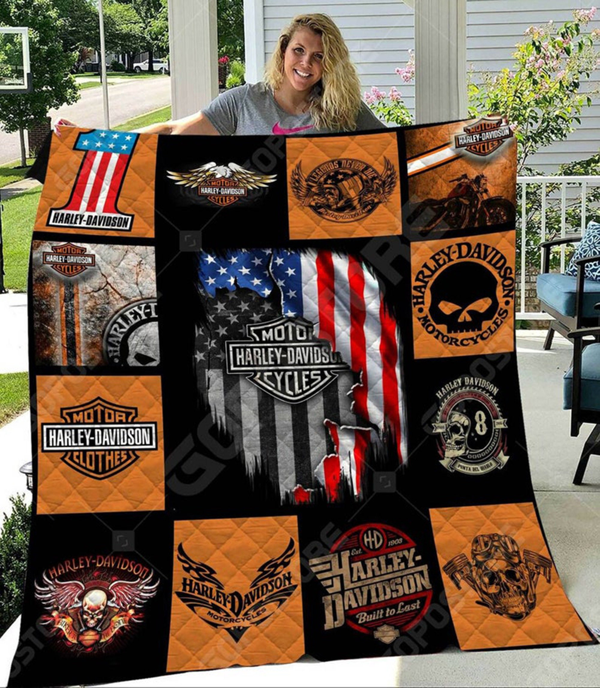 Love Motorcycle Harley Davidson Quilt Blanket Driver