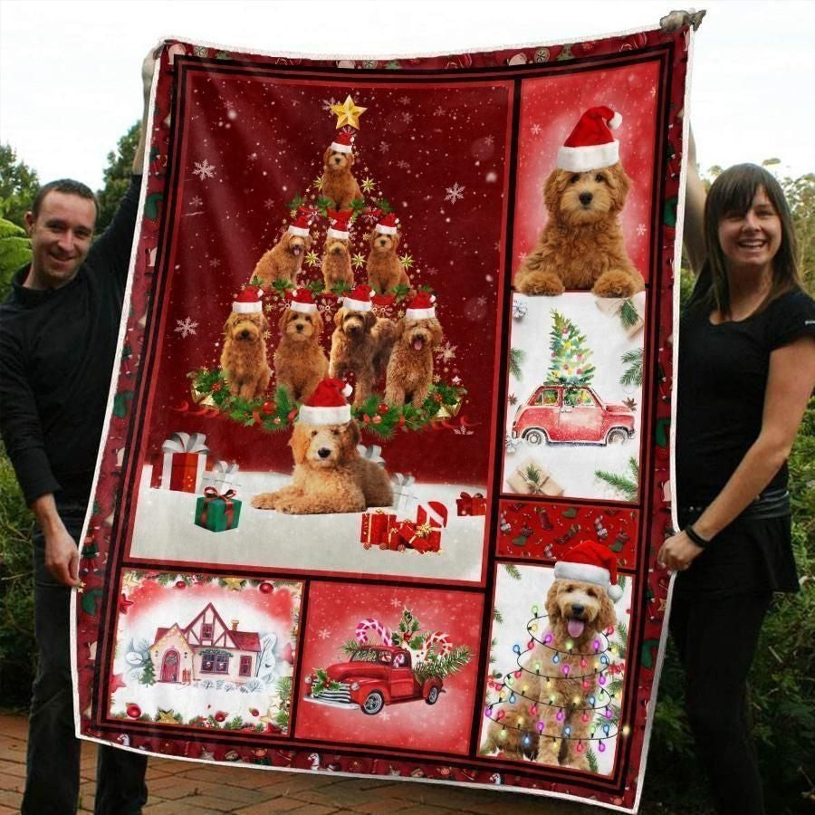 Lovely Brown Goldendoodle Christmas Blanket