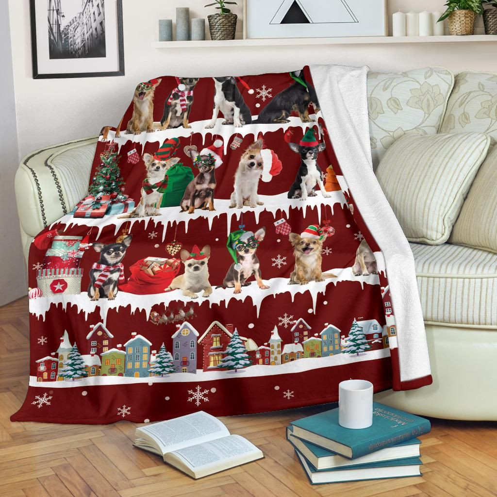 Lovely Chihuahua Family Dog Snow Christmas Blanket