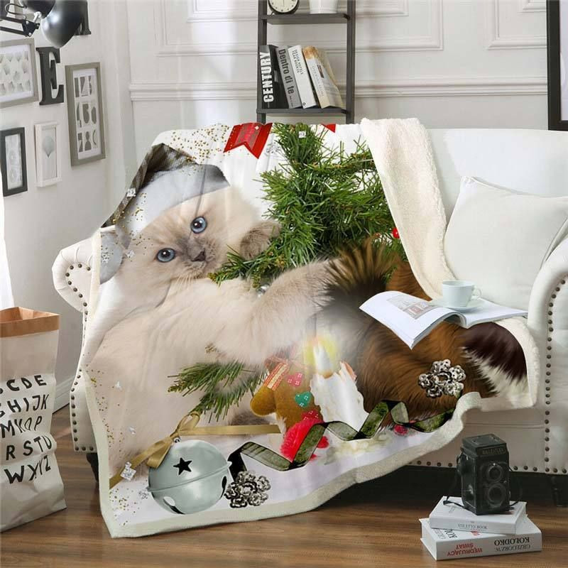 Lovely White Christmas Gift For Cat Lovers Blanket