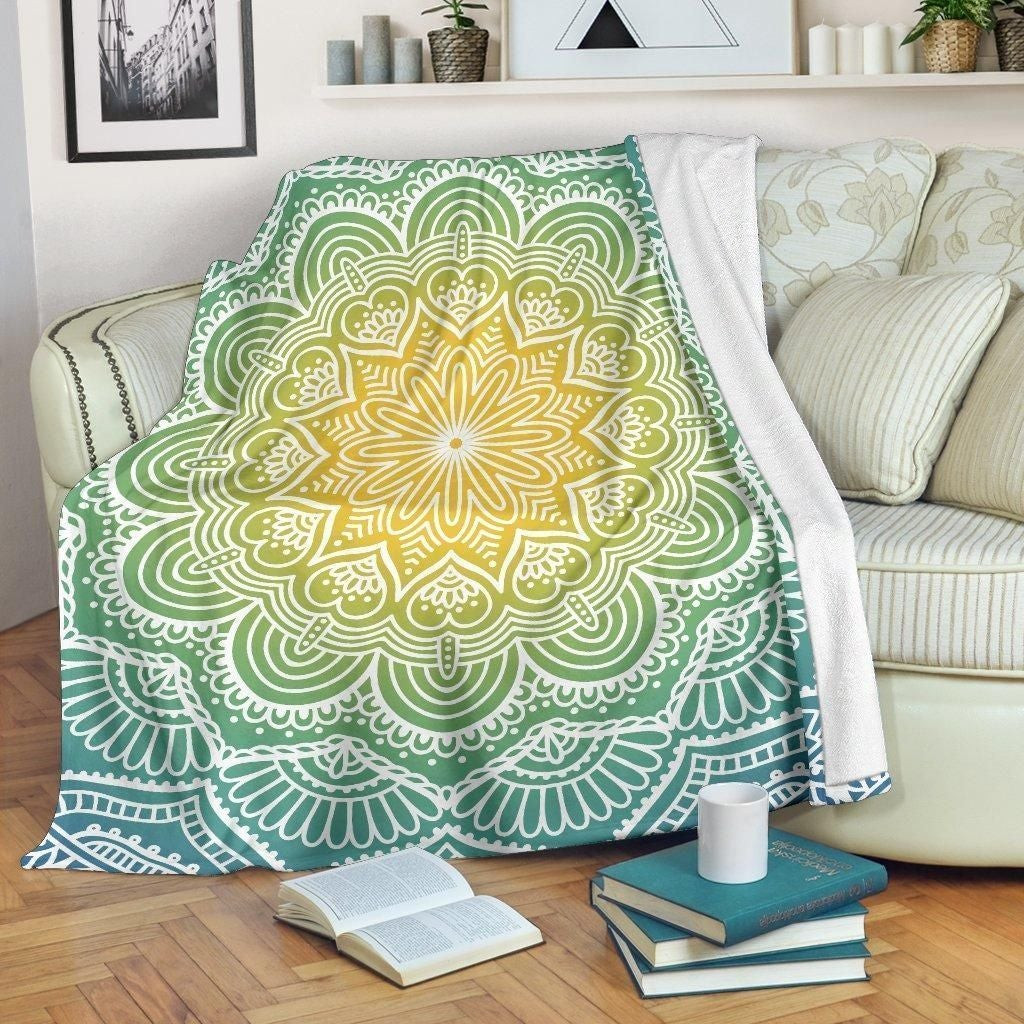 Mandala Green And Yellow Pattern Blanket