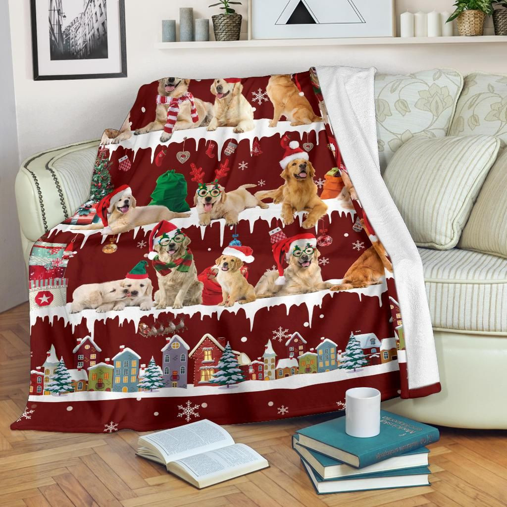 Many Golden Retriever Snow Christmas Blanket