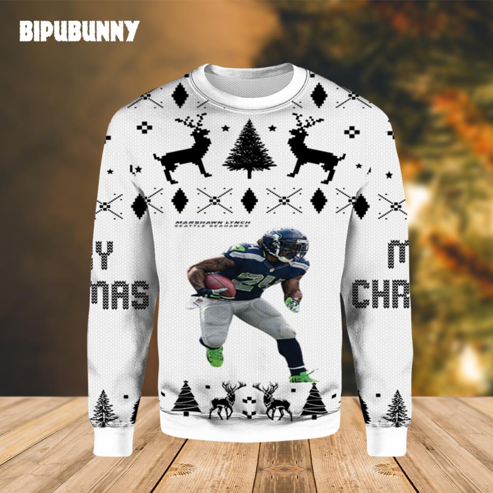 Marshawn Lynch Seattle Seahawks Ugly Christmas Sweater