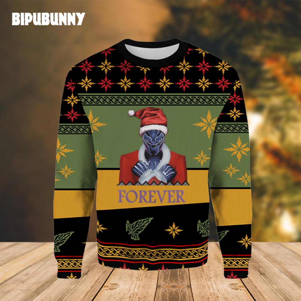 Marvel Black Panther Santa Wakanda Forever Black Purple Sweater