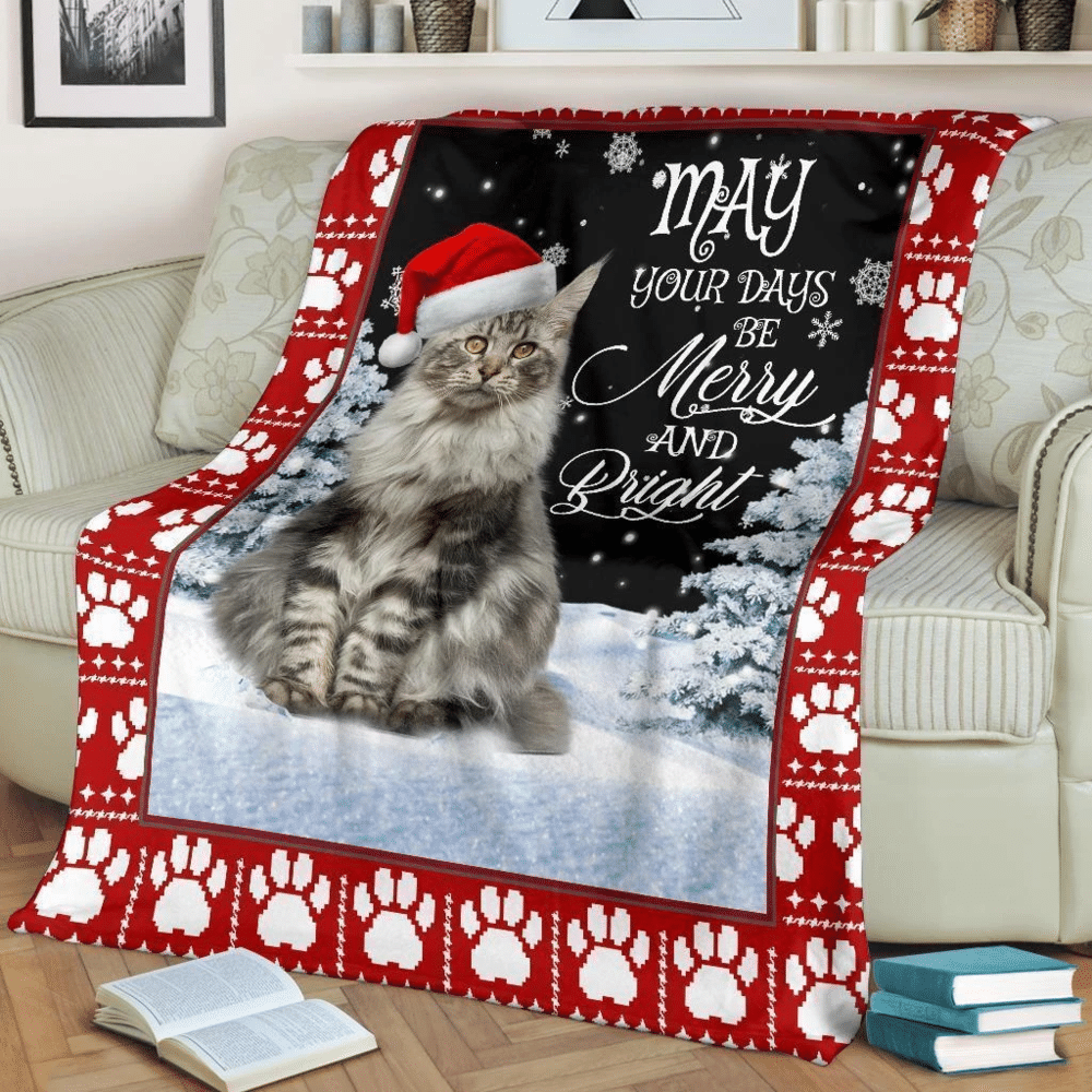 May Your Day Be Merry And Bright Cat Santa Christmas For Cat Lovers Blanket