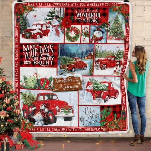 May Your Days Be Merry And Bright Red Truck Snowman Christmas Blanket