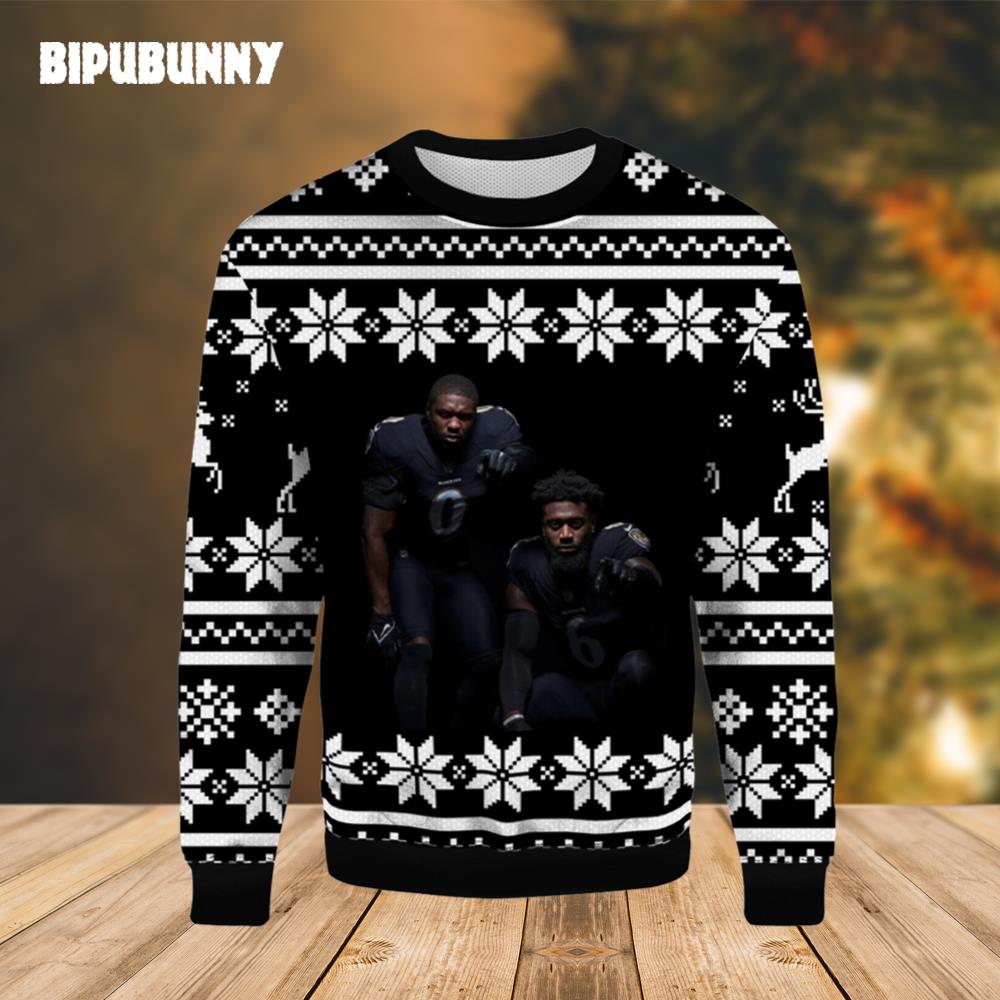 Men in black Baltimore Ravens Ugly Christmas Sweater