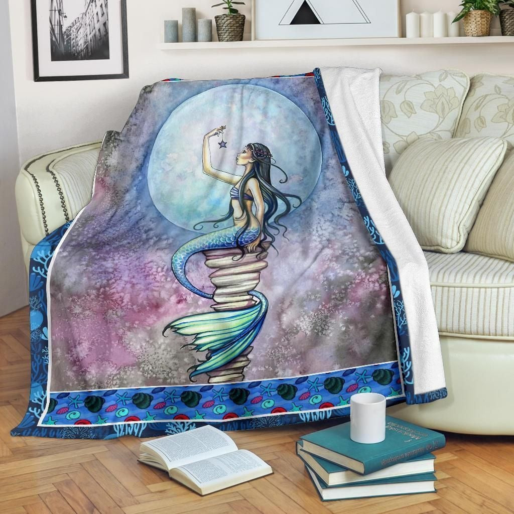 Mermaid Full Moon Background Blanket