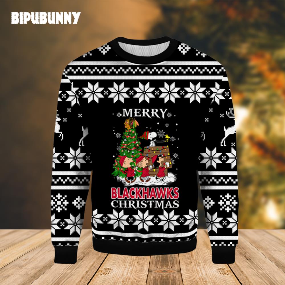 Merry Chicago Blackhawks Christmas Snoopy Ugly Sweater