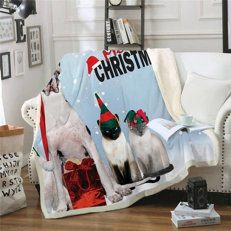 Merry Christmas Cats And Dog Friendship Blanket